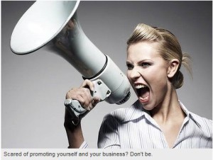 Woman shouting marketing tips on megaphone